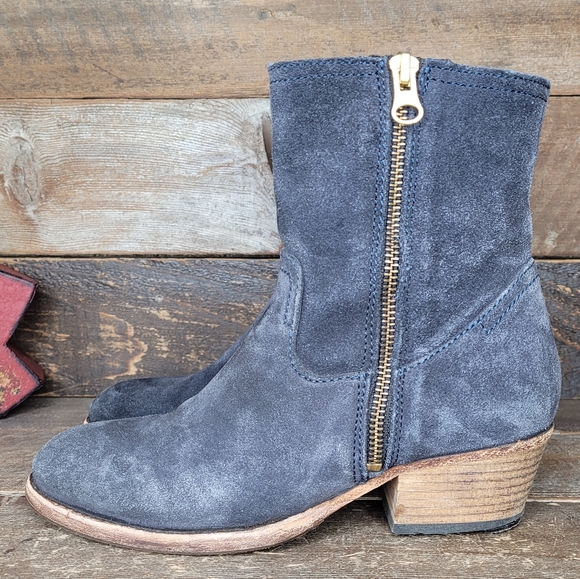 H By Hudson Shoes - H By Hudson Navy Blue Leather Riley Full Zip Boots